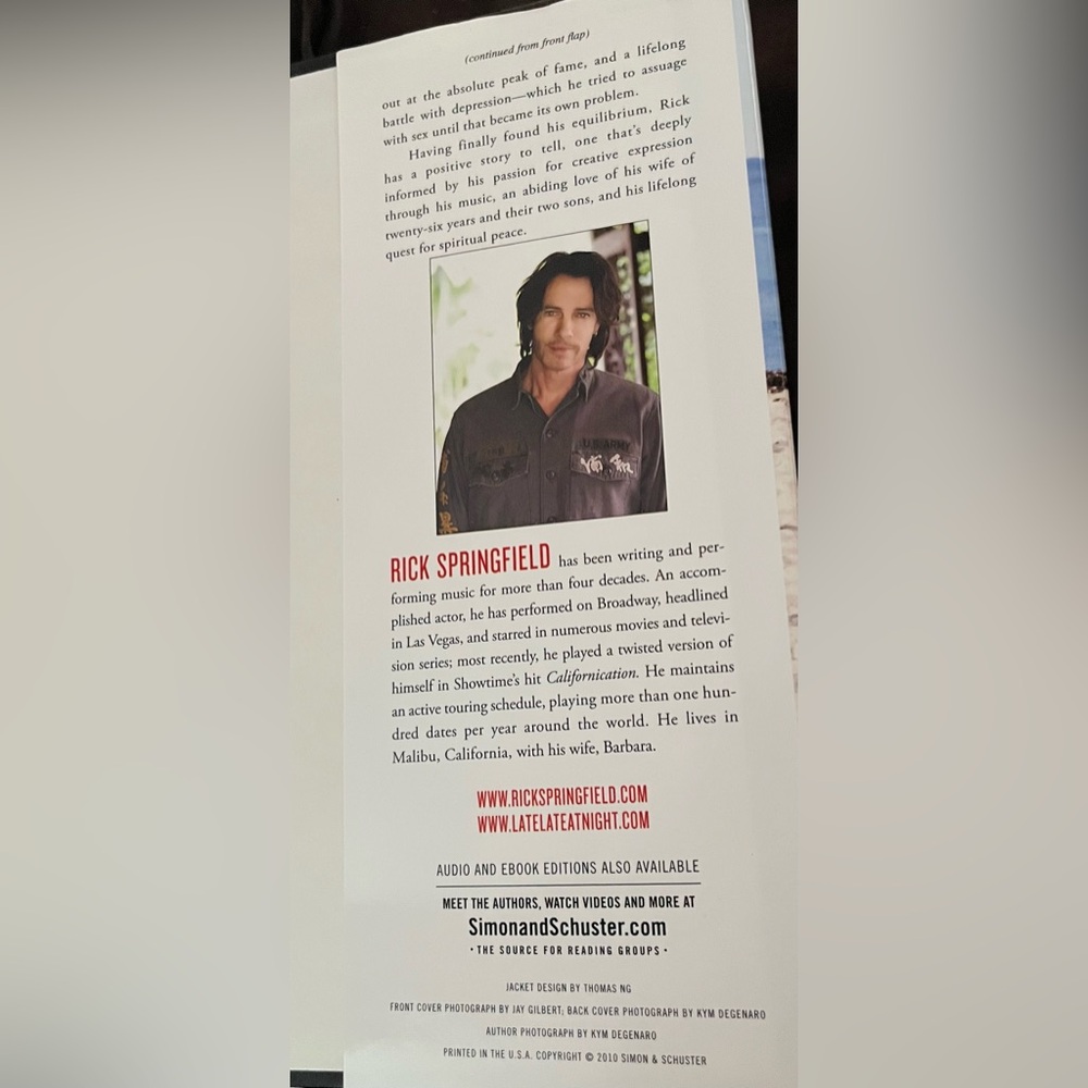 Late, Late at Night Memoir by Rick Springfield - Picture 5 of 6